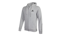 Essentials Doubleknit Cut 3-Stripes Full-Zip Hoodie "Medium Grey Heather / Black" H12214
